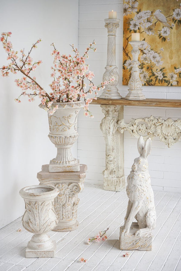 English Elm 14x14x20.3" Classical Magnesium Urn Planter Ornate Carved Relief Antique White Finish W2078P494882