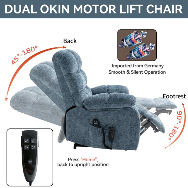 English Elm Lift Recliner Chair Dual Motor Chenille Upholstered with Heat Massage for Living Room W3224P293251