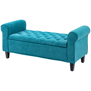 English Elm HOMCOM Tufted 50" Storage Ottoman Bench with Rolled Arms, Velvet Seat, Wooden Legs & Safety Hinge (Teal) W2225P229390