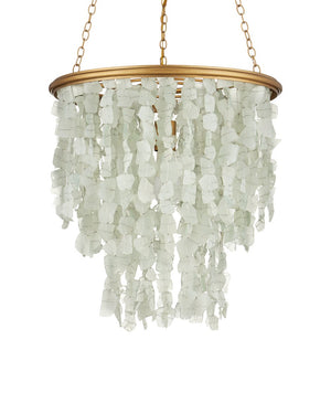 Currey & Company Verre De Mer Small Chandelier - Ocean-inspired Glass Lighting Fixture With Adjustable Height & Glow Gold Glass ,Wrought Iron 9000-1317-currey-company