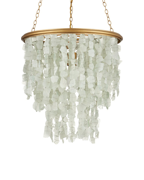 Currey & Company Verre De Mer Small Chandelier - Ocean-inspired Glass Lighting Fixture With Adjustable Height & Glow Gold Glass ,Wrought Iron 9000-1317-currey-company