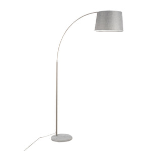 English Elm March Contemporary Floor Lamp - Sleek Nickel Arc With White Marble Base & Grey Linen Shade Design B202S01375