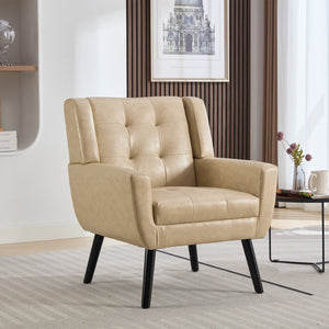 English Elm Modern Pu Leather Ergonomic Accent Chair with Padded Arms and Matte Black Legs Khaki W676P172470