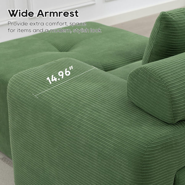 English Elm L-Shaped Convertible Sectional Sofa with Memory Foam, Steel Frame, No Assembly, Corduroy Comfort Green W2959S00015