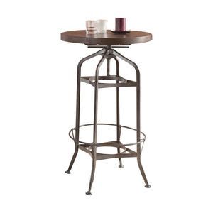 English Elm Kaeso Adjustable Height Bar Table in Walnut with Gunmetal Legs, Round Top & Open Storage Shelf B2726S00025