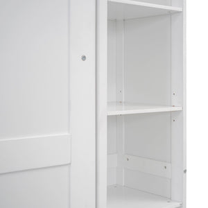 English Elm Full Size Murphy Wall Bed with Led Lighting Side Storage Cabinets and Slatted Support White LP000694AAK-1