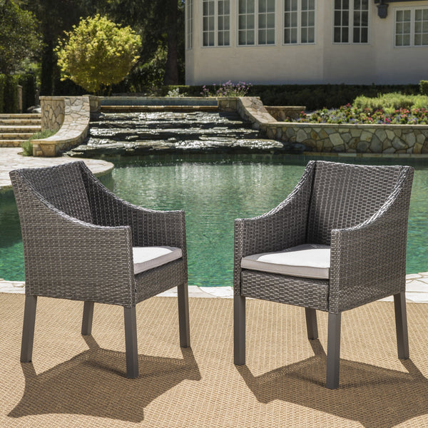 English Elm Christopher Knight Home® - ANTIBES Outdoor Dining Chair Set of 2 — All-Weather PE Rattan, Water-Resistant Cushions, Sleek Design Grey+Silver 40 L x 24.5 W x 11.5 H 61561.00GRY