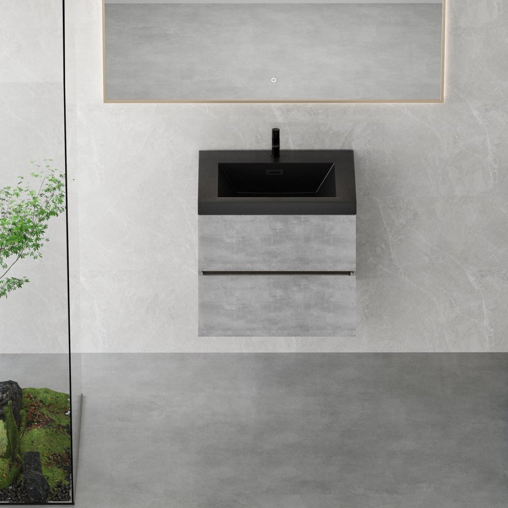 English Elm 24'' Wall Mount Bathroom Vanity Fluted Smoked Walnut Soft Close Drawer Quartz Basin W1920P385525