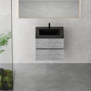 English Elm 24'' Wall Mount Bathroom Vanity Fluted Smoked Walnut Soft Close Drawer Quartz Basin W1920P385525