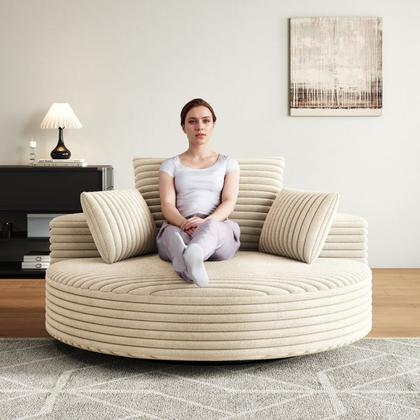 English Elm 55''l 55'l Faux Rabbit Fur Corduroy Swivel Chair Fluffy Foam Lounge Seat for Living Room W834S00445
