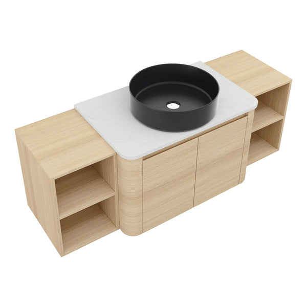 English Elm 54'' Wall-Mounted Bathroom Vanity With Elegant Ceramic Sink, Soft-Close Doors, Modern Shelving & More! W999S00476