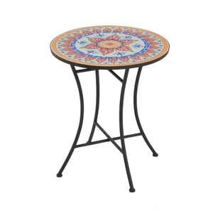 English Elm Christopher Knight Home® - Lambert Outdoor Chat Set Black & Red - Ornate Water-Shedding Ceramic Tile Seats, Iron Frame Patio Elegance N775P215527B