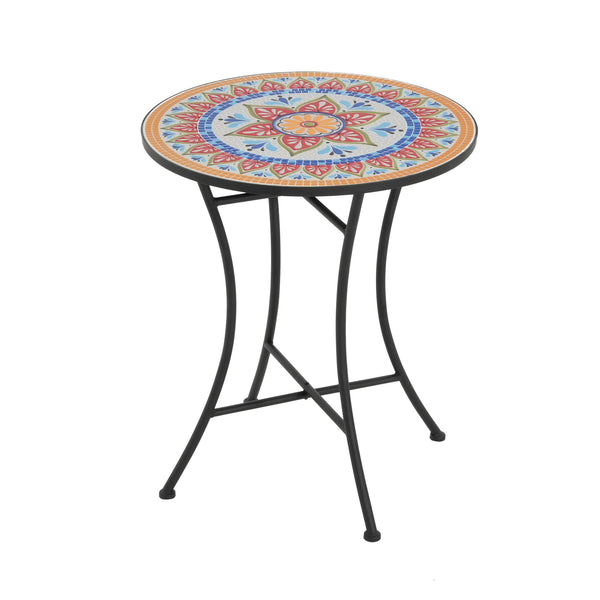 English Elm Christopher Knight Home® - Lambert Outdoor Chat Set Black & Red - Ornate Water-Shedding Ceramic Tile Seats, Iron Frame Patio Elegance N775P215527B