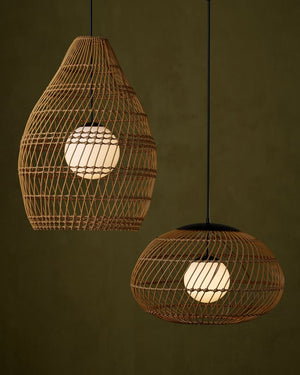 Currey & Company Carriage Outdoor Pendant Light - Durable Wicker Shade, Adjustable Height, Stylish & Weather-resistant Design Natural All,Weather Wicker ,Metal ,Glass 9500-0015-currey-company