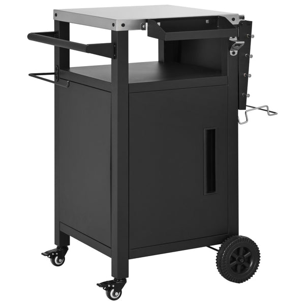 English Elm K&k Outdoor Grill Cart Stainless Steel Prep Station with Storage and Drop Leaf N707P379798B