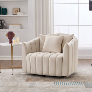 English Elm 40.1"w Velvet Swivel Barrel Chair Oversized Channel Tufted Accent Seat with Pillows W3118S00025