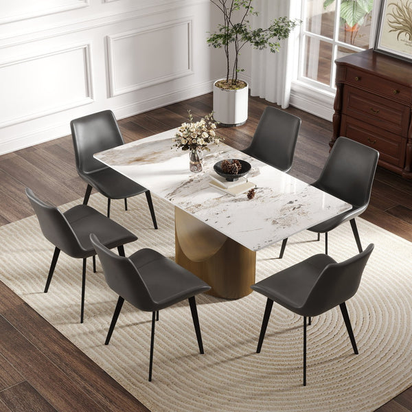 English Elm 63" Modern Rectangular Dining Table With White Sintered Stone Top & Bronze Iron Legs - Seats 6-8! W1535S00553