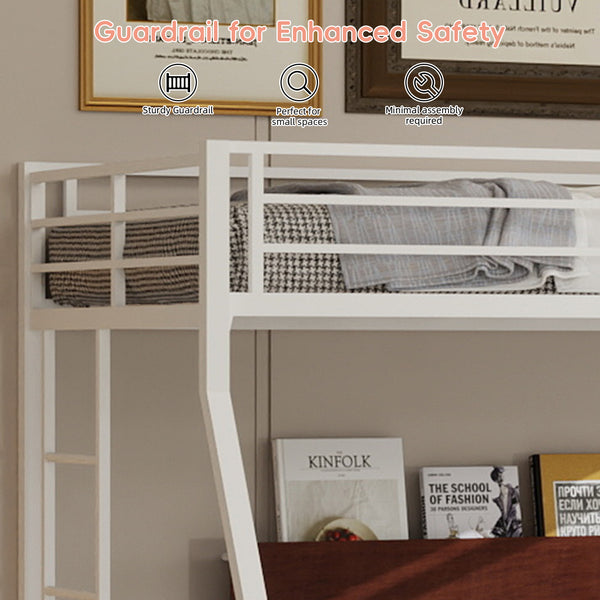 English Elm High Stability Square Tube Bunk Bed With Trundle & Ladder - Modern Design For Home & Dorms! W1935P360891