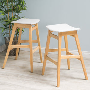 English Elm Christopher Knight Home® - Bar Stool Set Of 2 - Elegant Mid-Century Modern Design With Light Beige Upholstery & Oak Finish 58922.00LBE
