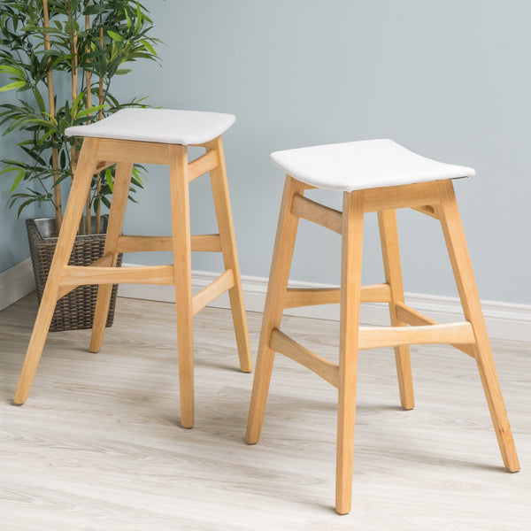 English Elm Christopher Knight Home® - Bar Stool Set Of 2 - Elegant Mid-Century Modern Design With Light Beige Upholstery & Oak Finish 58922.00LBE