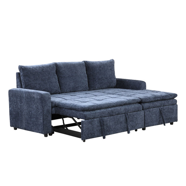 English Elm U_STYLE Plush Upholstered 3-Seater Sectional Sofa Bed with Storage, Space-Saving Comfort for Homes Blue WY000391AAC