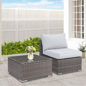 English Elm 2-piece Outdoor Pe Rattan Balcony Set with Armless Sofa and Tempered Glass Table B082P455124