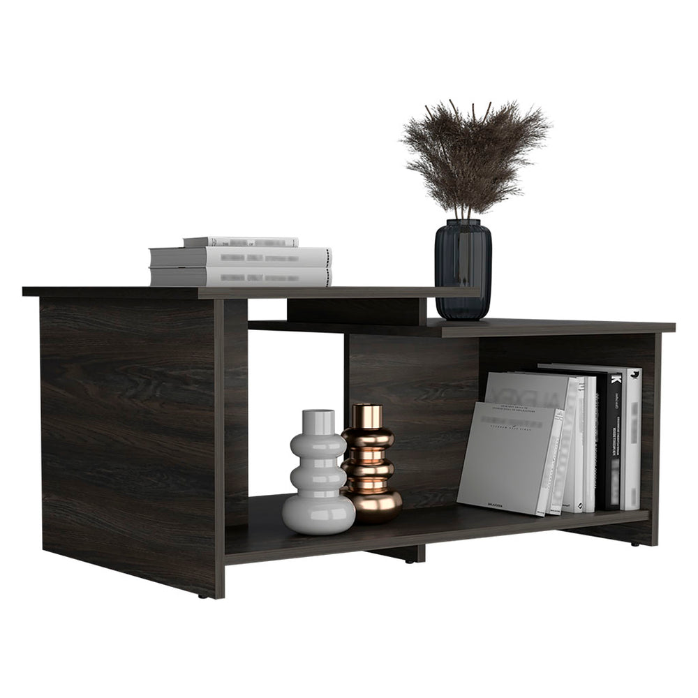 English Elm Coffee Table Rochester Carbon Espresso Finish with Lower Open Shelf, Modern Two-Level Display B092123066