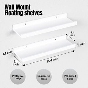 English Elm Floating Shelves Set of 2 Modern White Wall Mounted Display Shelves 15.6x5.1 Slim Durable Build W2181P194271