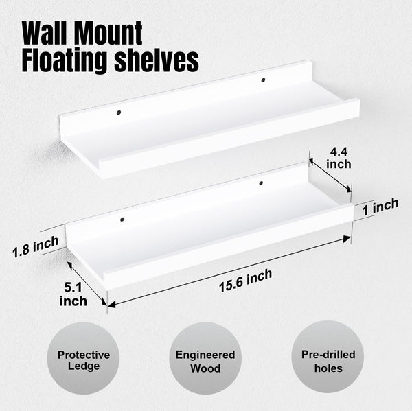 English Elm Floating Shelves Set of 2 Modern White Wall Mounted Display Shelves 15.6x5.1 Slim Durable Build W2181P194271
