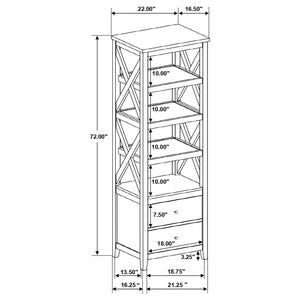 English Elm Delaney White 72" 4-Shelf Bookcase Media Tower with Ash Veneer Top, X-Side Accents & 2 Drawers — Cottage Coastal Farmhouse Charm B062P358338