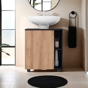 English Elm Under Sink Storage Cabinet with 2 Doors and Shelves — Sleek Oak & Black Wengue Finish for Bathrooms Natural+Black 27.17 L x 21.65 W x 5.91 H B097P395904