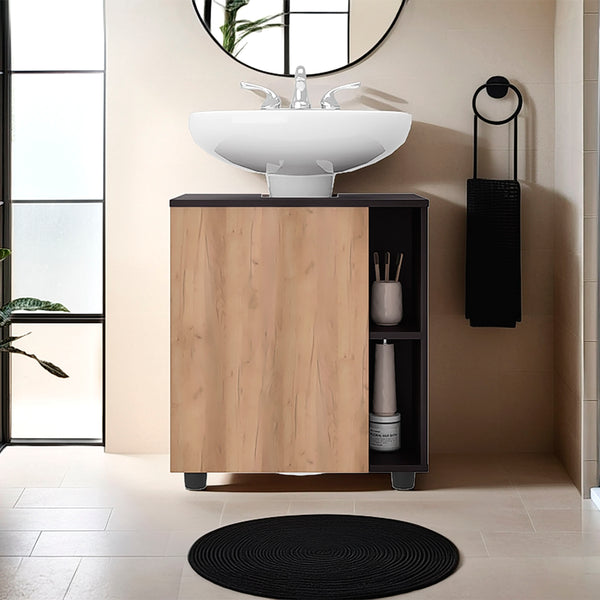 English Elm Under Sink Storage Cabinet with 2 Doors and Shelves — Sleek Oak & Black Wengue Finish for Bathrooms Natural+Black 27.17 L x 21.65 W x 5.91 H B097P395904