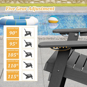 English Elm Adjustable Adirondack Chair Hdpe Wood Grain Outdoor Folding Seat with Cup Holder Gray T3609P482833