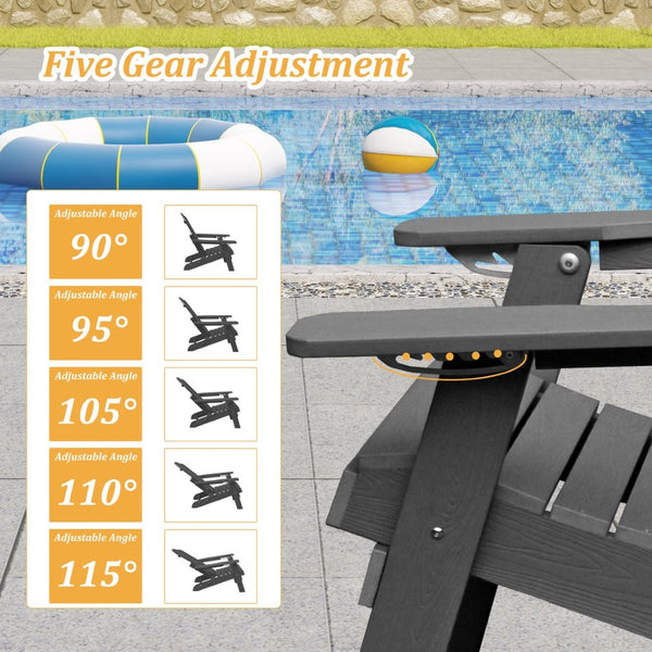 English Elm Adjustable Adirondack Chair Hdpe Wood Grain Outdoor Folding Seat with Cup Holder Gray T3609P482833