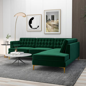 English Elm Brooke Velvet Sectional with Chaise Button Tufted Mid Century Modern Living Room Sofa B183S00015