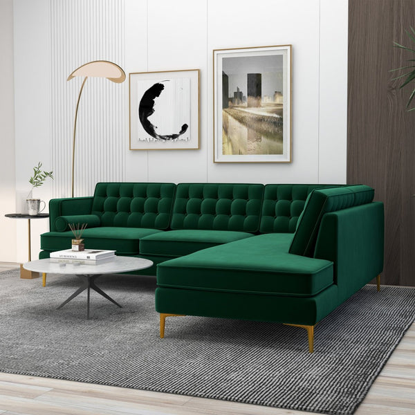 English Elm Brooke Velvet Sectional with Chaise Button Tufted Mid Century Modern Living Room Sofa B183S00015