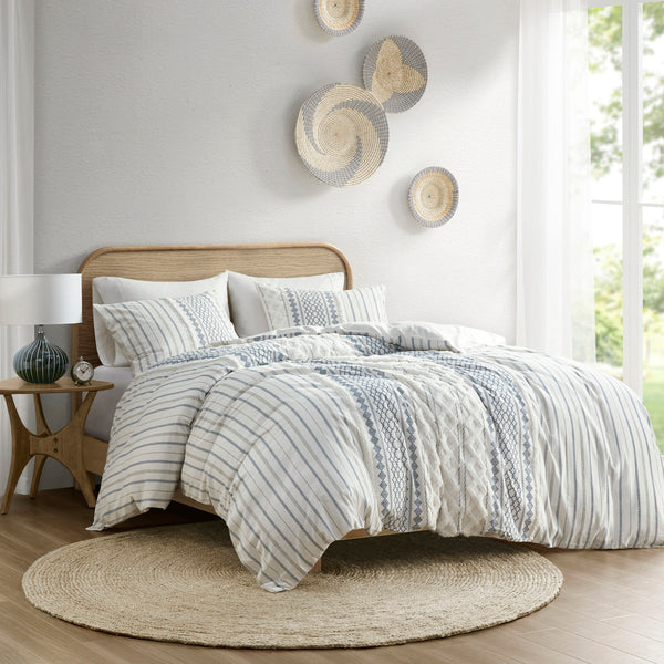 English Elm King/Cal Imani Cotton Chenille Duvet Cover Set - Geometric Tufted Print, OEKO-TEX, Button Closure B03596510