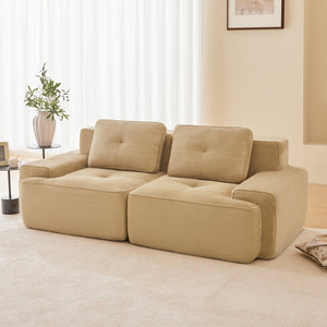 English Elm 82" Modern L-Shaped Modular Sectional Sofa with Plush Corduroy, Deep Seats, Tufted Elegance Camel W714P364680