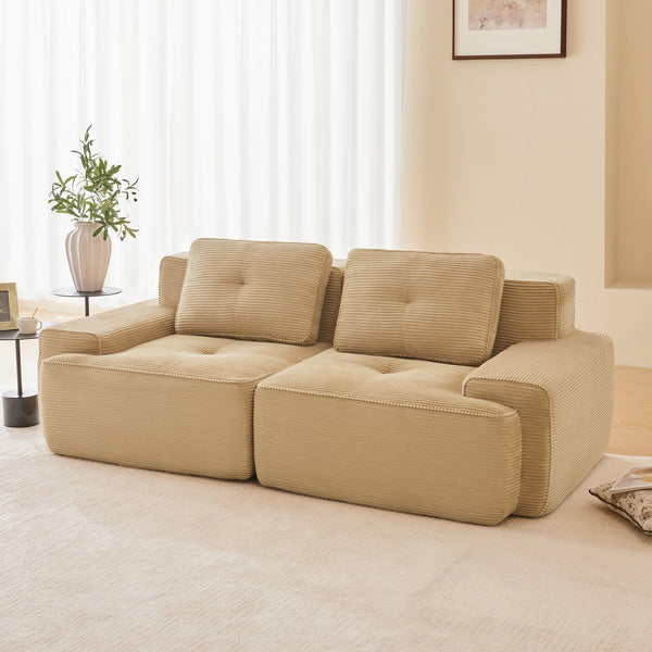 English Elm 82" Modern L-Shaped Modular Sectional Sofa with Plush Corduroy, Deep Seats, Tufted Elegance Camel W714P364680