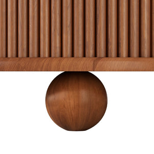 English Elm Round Fluted Pine Wood Coffee Table with Hidden Sliding Door Storage for Living Room Walnut N735P369879D