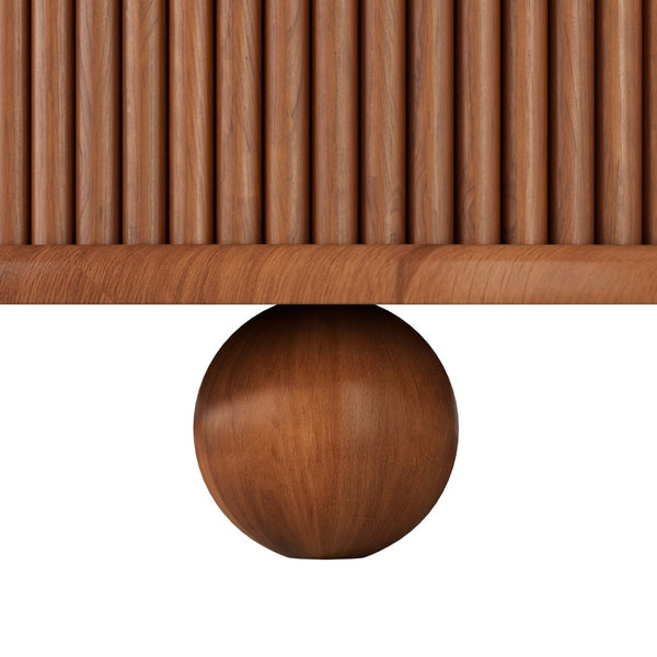 English Elm Round Fluted Pine Wood Coffee Table with Hidden Sliding Door Storage for Living Room Walnut N735P369879D