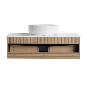 English Elm 36'' Floating Wall Mounted Vanity Plywood Cabinet with Ceramic Vessel Sink Soft Close Drawer W999S00362
