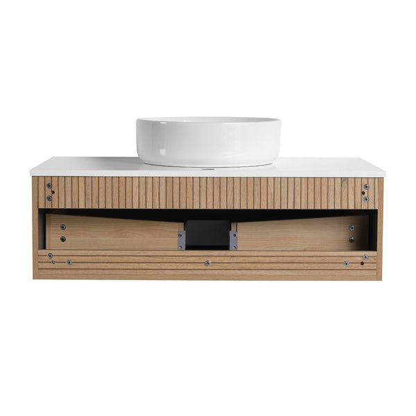 English Elm 36'' Floating Wall Mounted Vanity Plywood Cabinet with Ceramic Vessel Sink Soft Close Drawer W999S00362