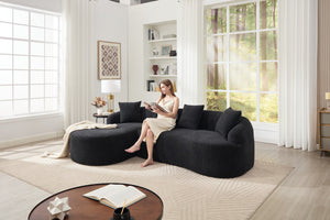 English Elm Compression L-Shape Sectional Sofa with Curved Chaise — Black Chenille Modular Sleeper, 30D Foam Comfort W2231S00043