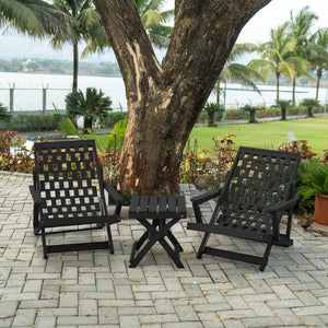 English Elm Pinecrest Outdoor Folding Lounge Chair Recycled Hdpe Reclining Patio Seat with Cushion Black B2745P409690