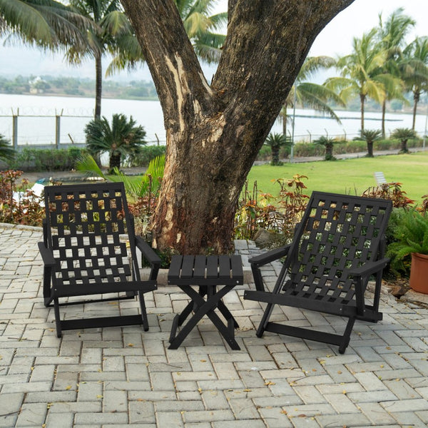 English Elm Pinecrest Outdoor Folding Lounge Chair Recycled Hdpe Reclining Patio Seat with Cushion Black B2745P409690