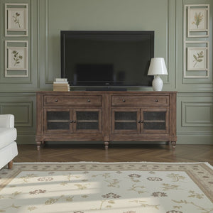 English Elm Middleton Vintage Hazel Wood Media Console with Seeded Glass Doors and Pewter Hardware B108P468539