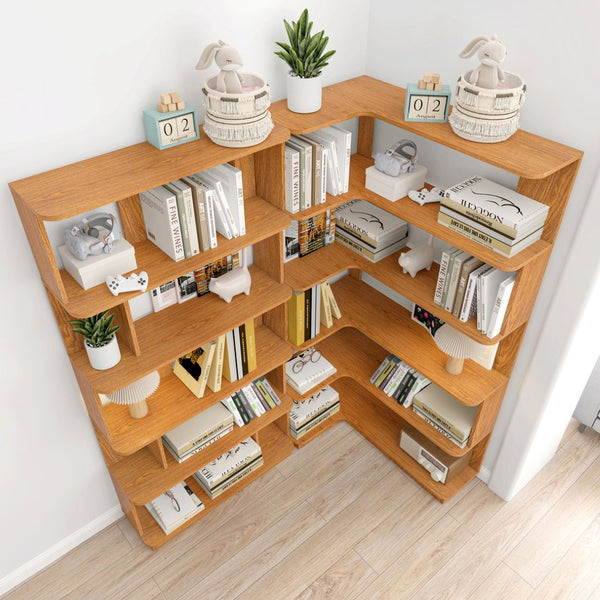 English Elm 90 Cm Modular Corner Bookcase Set of 2 Dark Oak Display Shelves for Home Office W2899S00006