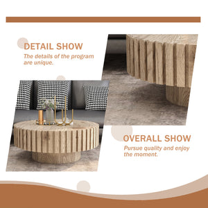 English Elm Modern Minimalist Circular Coffee Table 31.4'' - Natural Wood Finish, Durable & Versatile Design W1727P251152