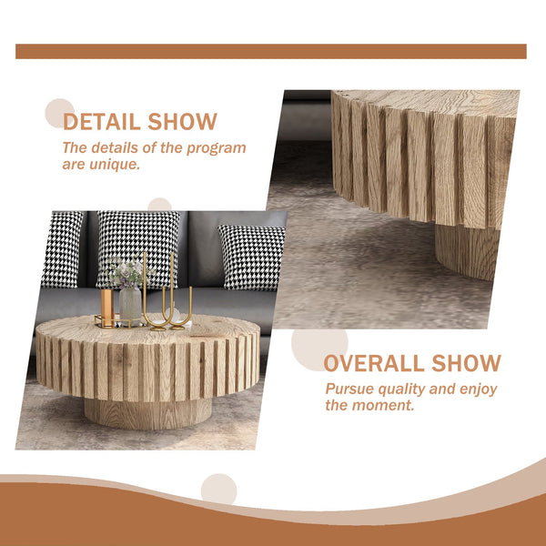 English Elm Modern Minimalist Circular Coffee Table 31.4'' - Natural Wood Finish, Durable & Versatile Design W1727P251152